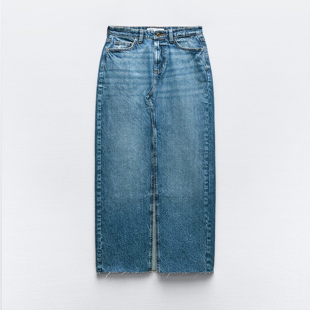 Zara maxi midi full length cargo high waist a line casual denim jean skirt